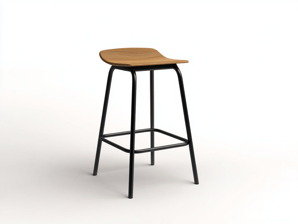 Barhocker-Holz-Polsterbezug-48×43×79 cm-Hellgelb/Dunkelbraun-geschwungener Polstersitz für Hausbar