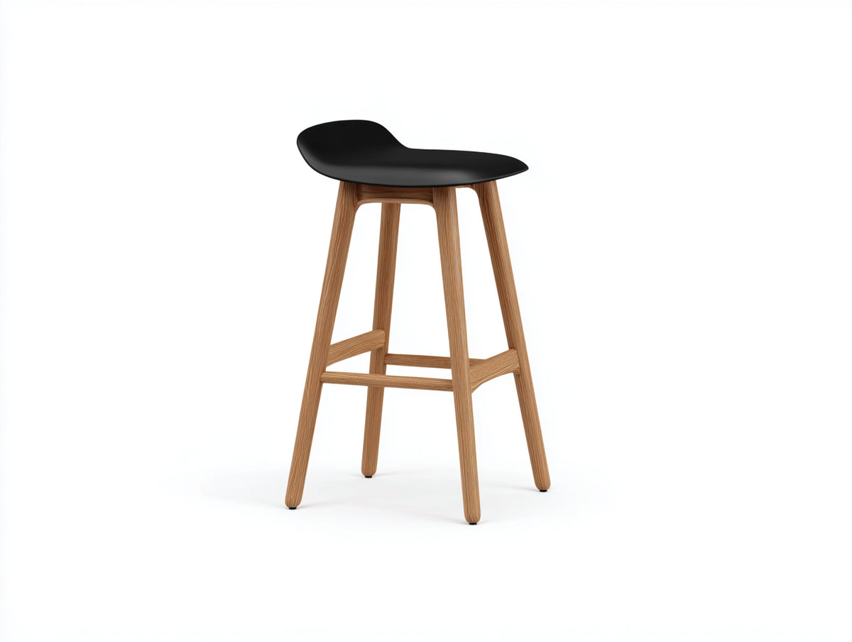 Barhocker-Holz-50×48×77 cm-Schwarz/Natur-breite Sitzform mit Fußauflage für Hausbar