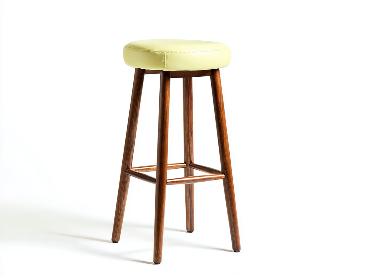 Barhocker-Leder-Holz-49×53×98 cm-Hellgelb/Walnuss-gepolsterte Rückenlehne für Hausbar