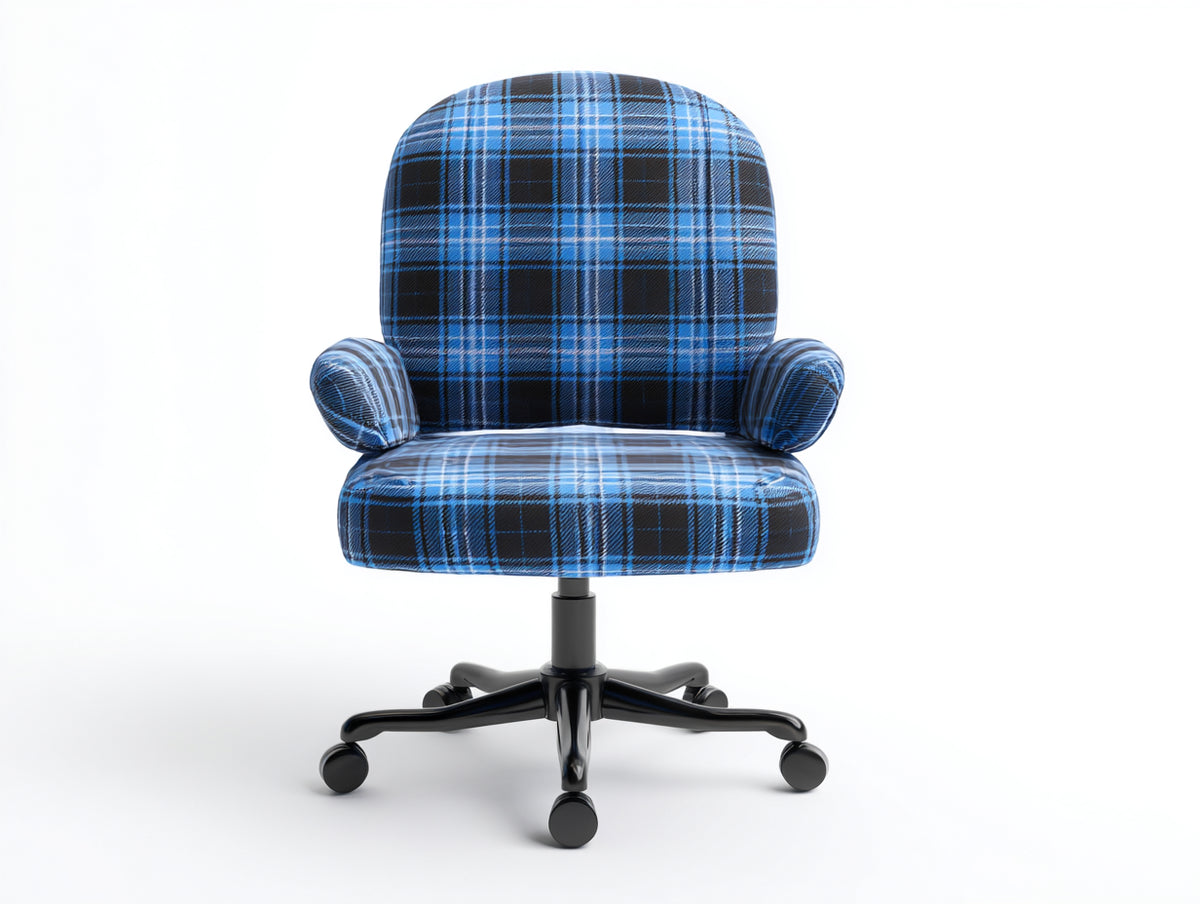Computerstuhl-Stoff-66×70×101 cm-Blau/Schwarz-gepolstertes Karodesign fürs Arbeitszimmer